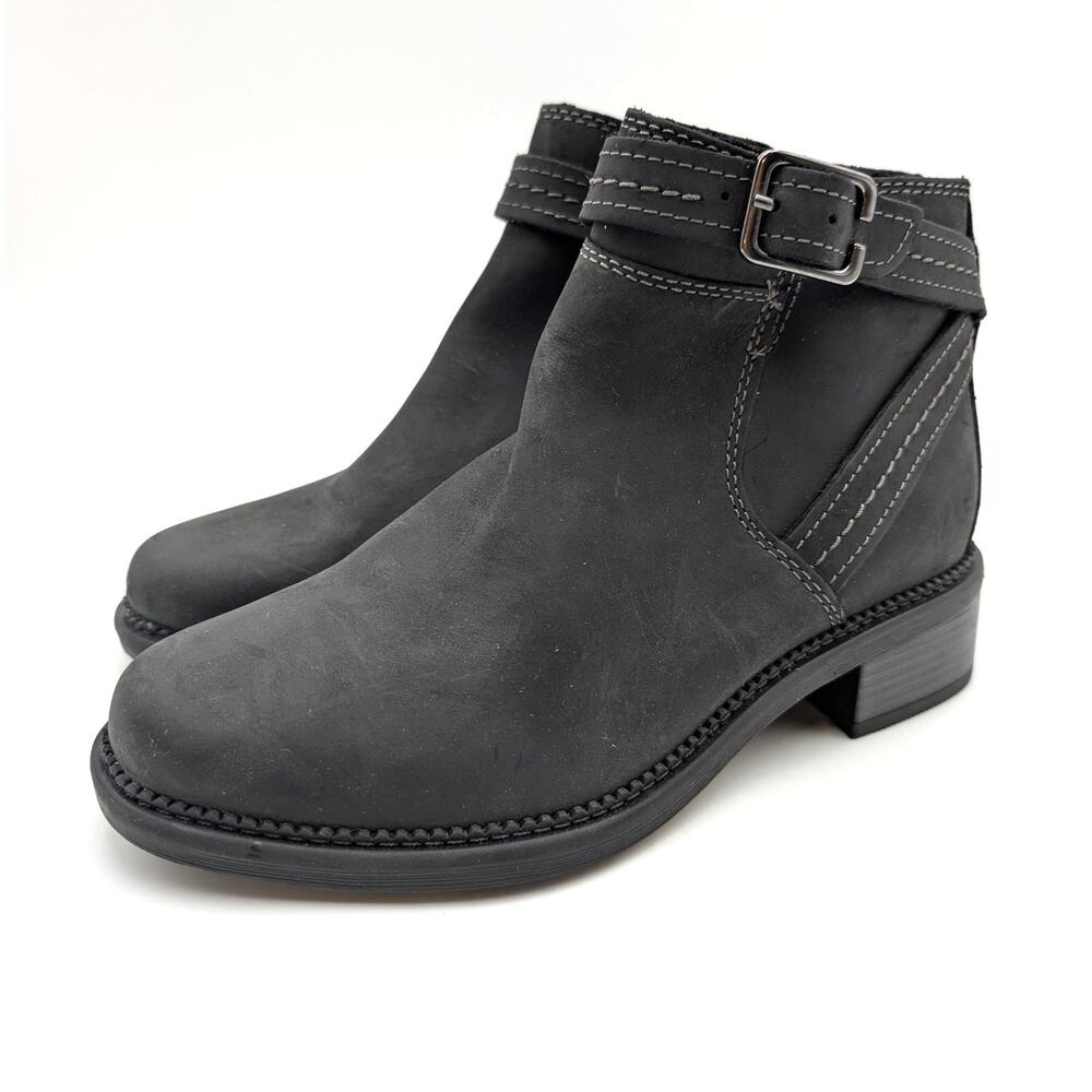 Clarks Maye Block Heel Ankle Boots Buckle Strap Women's Black Size US7M EU37.5